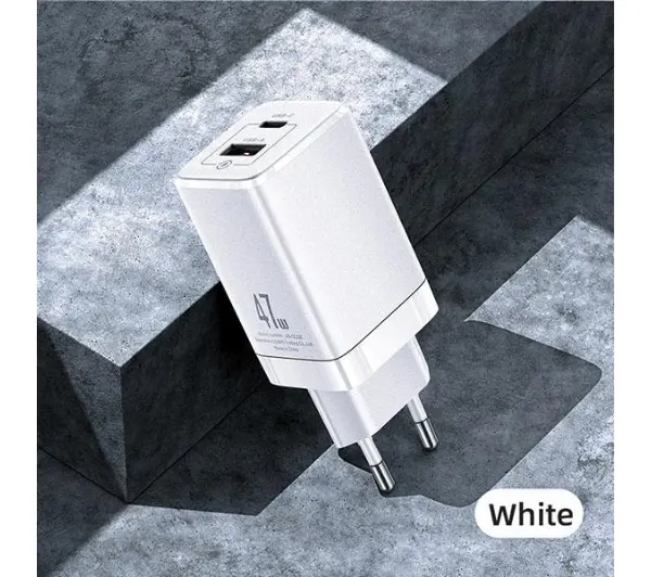 USAMS USB-C+USB GaN 47W PD+QC Fast Charging Biały