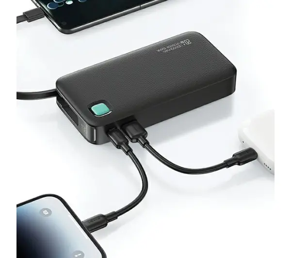 USAMS US-CD224 Ze zwijanym kablem USB-C Retractable 10000mAh PD20W Fast Charge XY Series Fioletowy