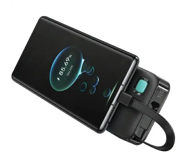 USAMS US-CD224 Ze zwijanym kablem USB-C Retractable 10000mAh PD20W Fast Charge XY Series Fioletowy