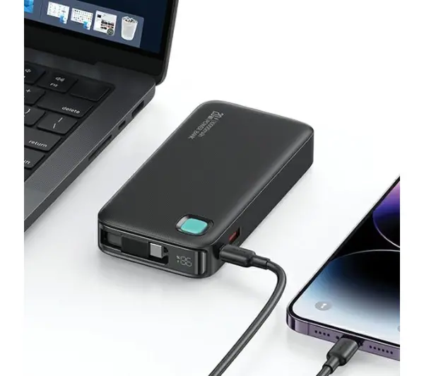USAMS US-CD224 Ze zwijanym kablem USB-C Retractable 10000mAh PD20W Fast Charge XY Series Fioletowy