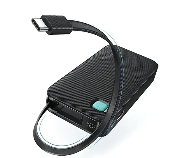 USAMS US-CD224 Ze zwijanym kablem USB-C Retractable 10000mAh PD20W Fast Charge XY Series Fioletowy