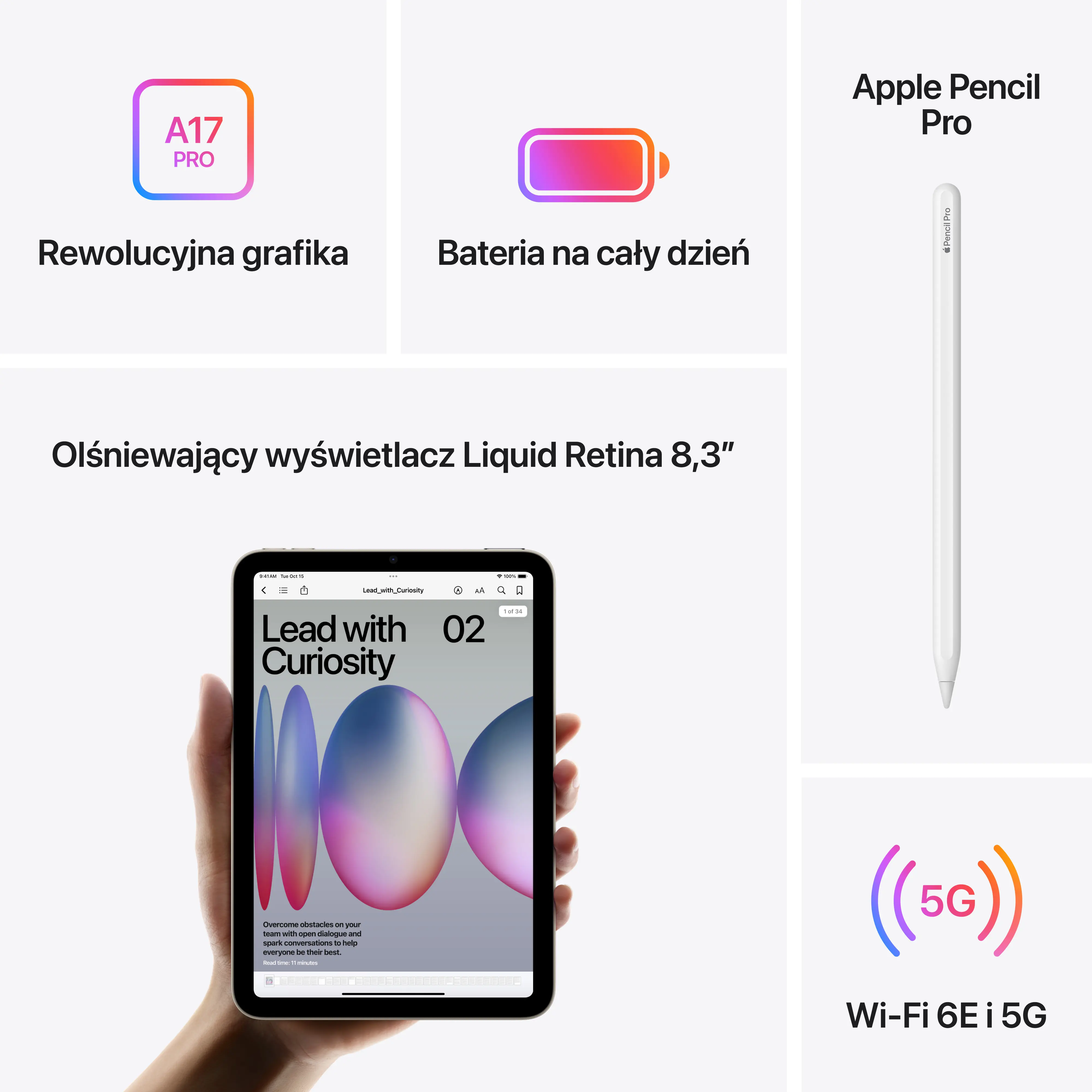 Apple iPad mini 7 gen 8,3" 256GB Wi-Fi + Cellular 5G Księżycowa poświata