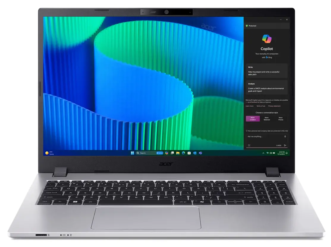 Laptop Acer TravelMate P2 15 TMP215-55-TCO 15,6" Core 5 120U 16GB RAM 512GB Dysk SSD Win11 Pro Srebrny Funkcje AI