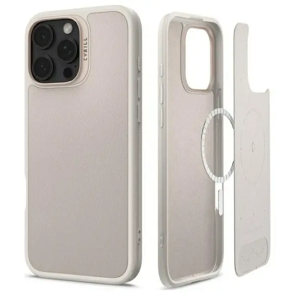 Spigen CYRILL Lederhülle Für IPhone 14 Pro | Magnetisch Kabellos Laden | Veganes Leder Cream