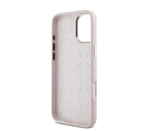 Guess Silicone Script Metal Logo & Frame do iPhone 16 Różowy