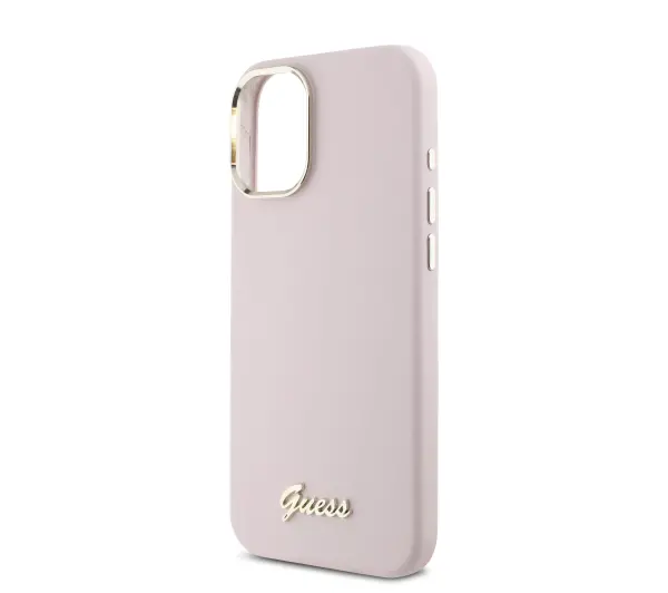Guess Silicone Script Metal Logo & Frame do iPhone 16 Różowy