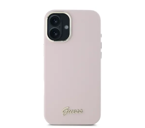 Guess Silicone Script Metal Logo & Frame do iPhone 16 Różowy