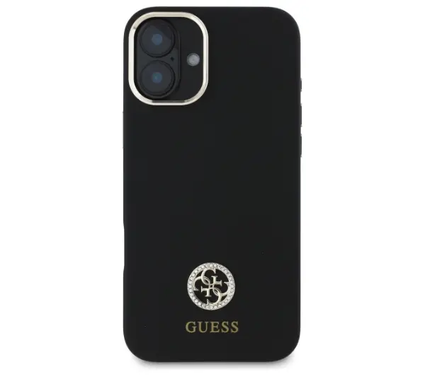 Guess Silicone Logo Strass 4G do iPhone 16 Czarny