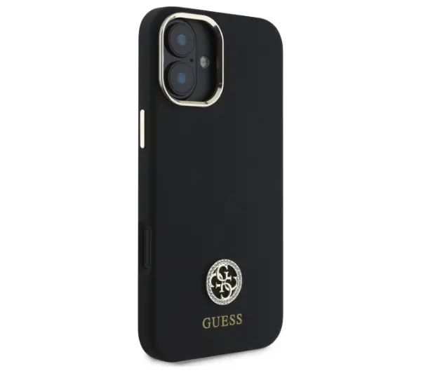 Guess Silicone Logo Strass 4G do iPhone 16 Czarny
