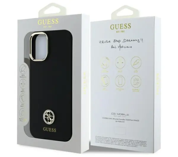 Guess Silicone Logo Strass 4G do iPhone 16 Czarny