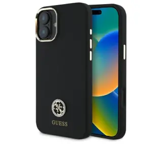 Guess Silicone Logo Strass 4G do iPhone 16 Czarny
