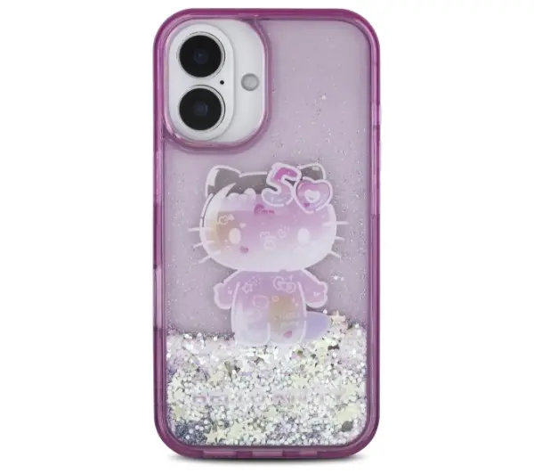 Hello Kitty Liquid Glitter 50TH Anniversary Party do iPhone 16 Fioletowy