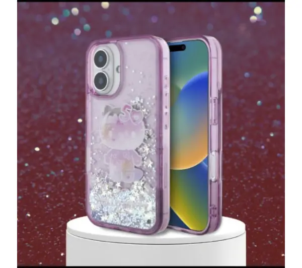 Hello Kitty Liquid Glitter 50TH Anniversary Party do iPhone 16 Fioletowy