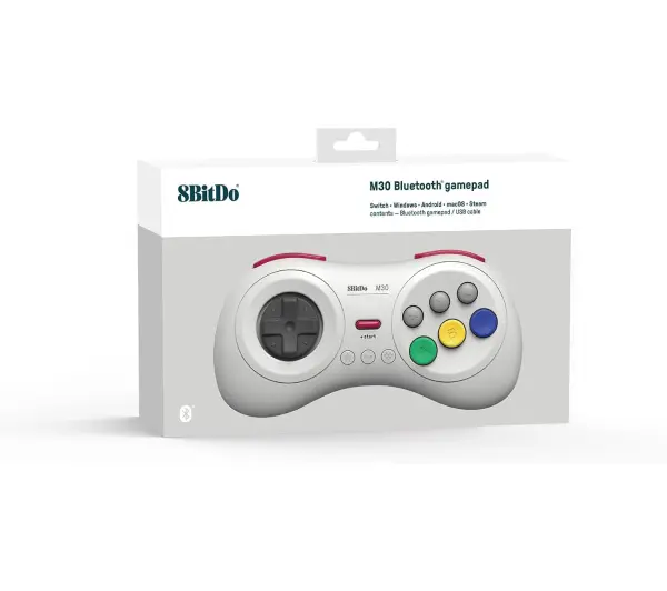 8BitDo M30 Bluetooth Wireless do PC, Nintendo Switch, Android Bezprzewodowy	Biały
