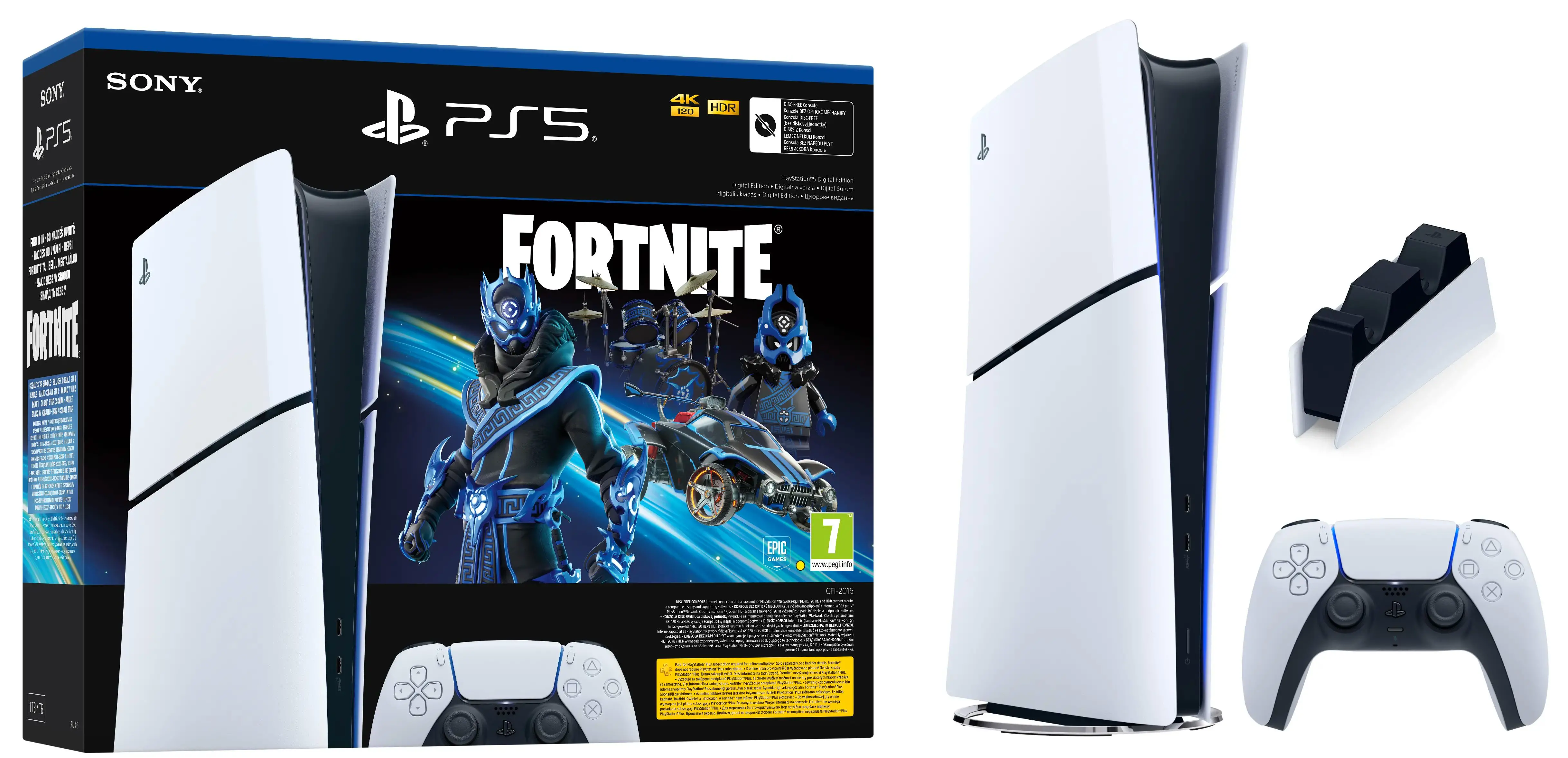 Konsola Sony PlayStation 5 Digital Slim D Chassis (PS5) 1TB Fortnite Cobalt +  Stacja Ładowania DualSense