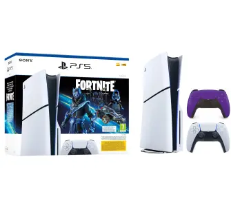 Konsola Sony PlayStation 5 Slim D Chassis (PS5) 1TB z napędem Fortnite Cobalt + Dodatkowy Pad Fioletowy