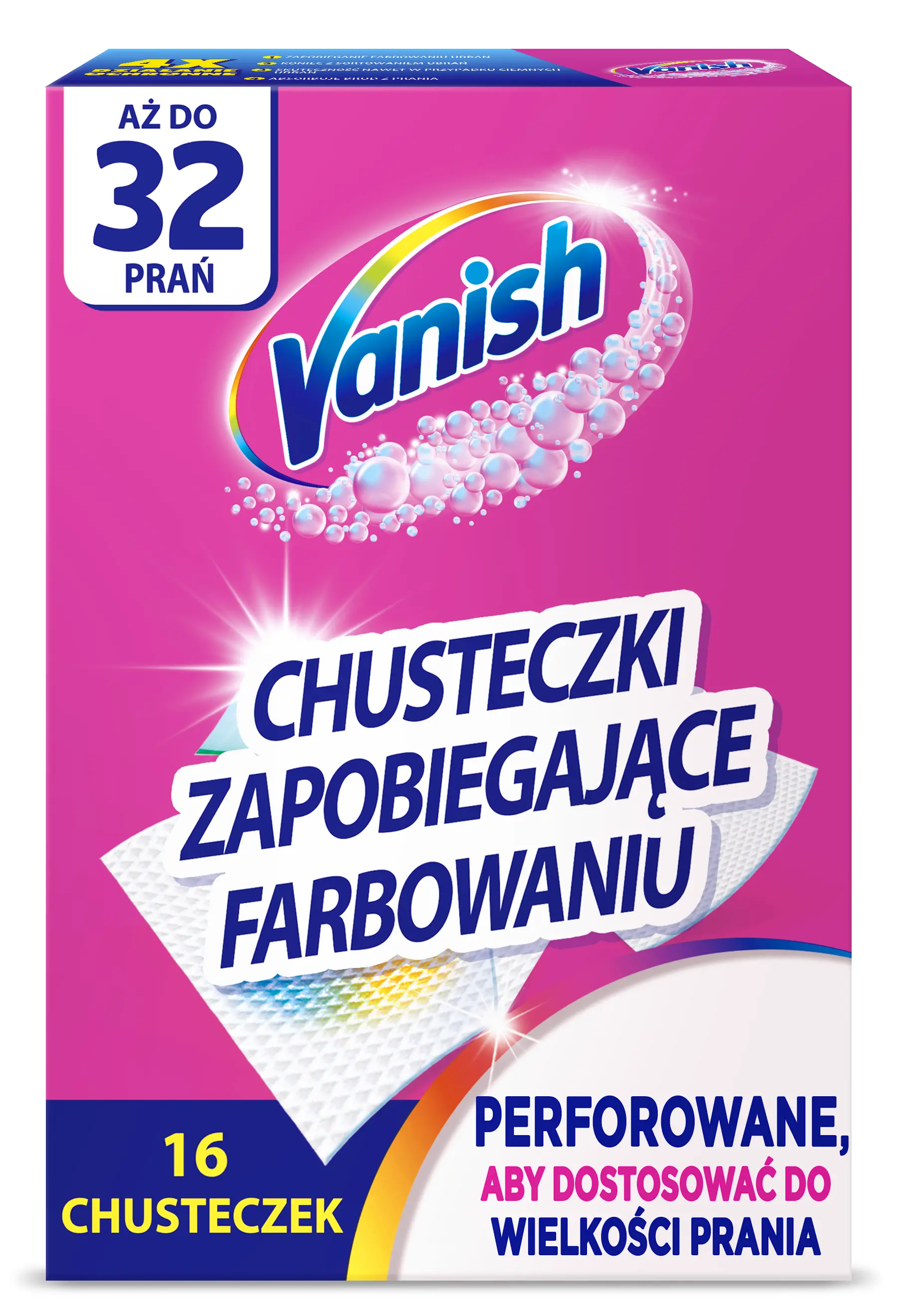 Chusteczki do prania Vanish wyłapujące kolor do 32 prań 16szt.