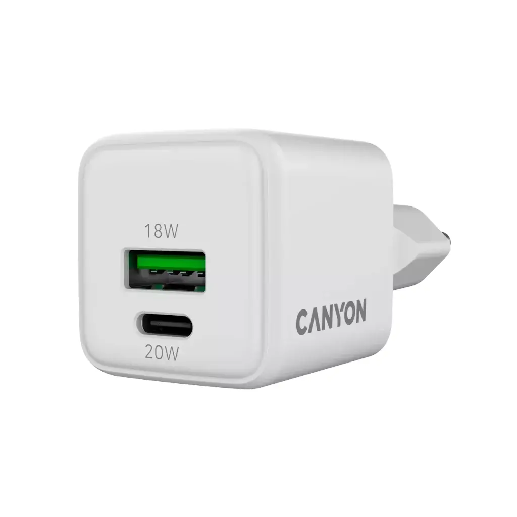Ładowarka sieciowa Canyon CU20AC GaN 20W 1xPD 1xQC Biały