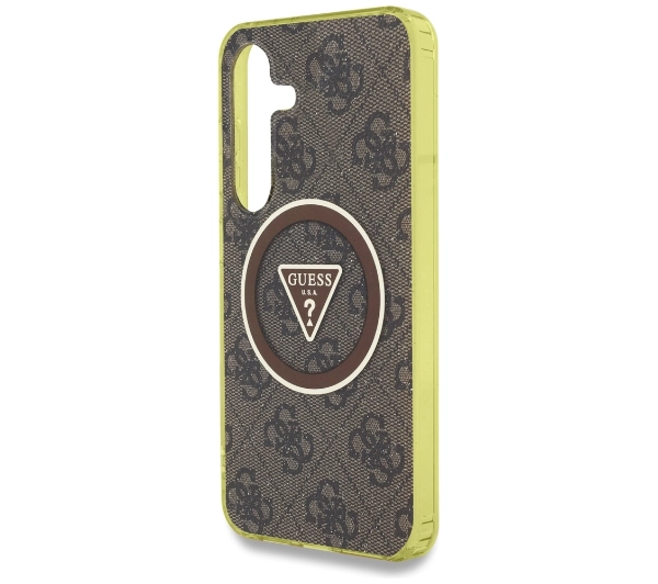 Guess 4G Glitter Triangle Buttons MagSafe do Galaxy S25 Brązowy