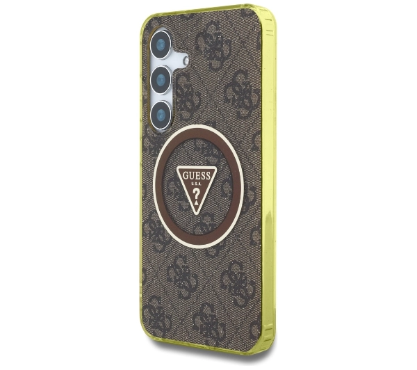 Guess 4G Glitter Triangle Buttons MagSafe do Galaxy S25 Brązowy