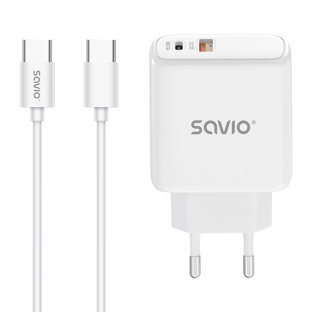 Ładowarka sieciowa Savio LA-10 30W + kabel USB-C Biały