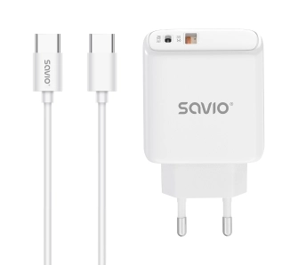Ładowarka sieciowa Savio LA-10 30W + kabel USB-C Biały