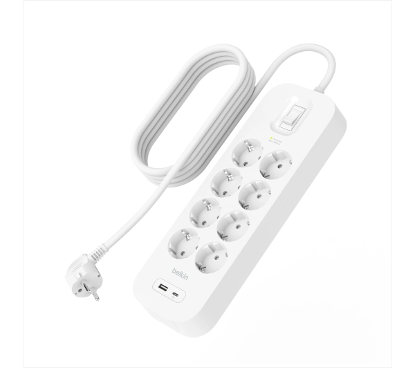 Belkin SRB003VF2M-V2, 8 gniazd, 2m, USB-C PD 18W  Biały