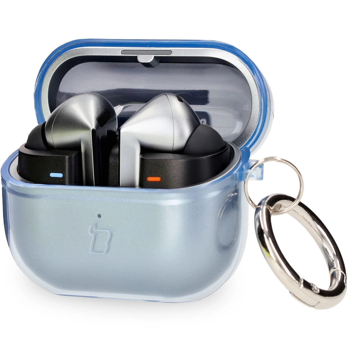 Etui na słuchawki Bizon Elastyczne z karabińczykiem do Samsung Galaxy Buds 3/3 Pro Przezroczysto-niebieski