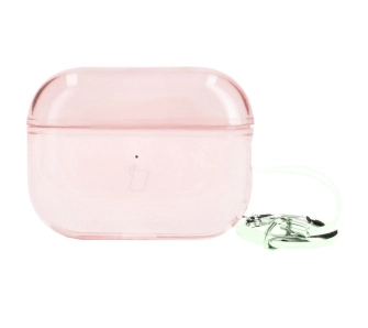 Etui na słuchawki Bizon Elastyczne z karabińczykiem do Airpods Pro 2 Przezroczysto-różowy