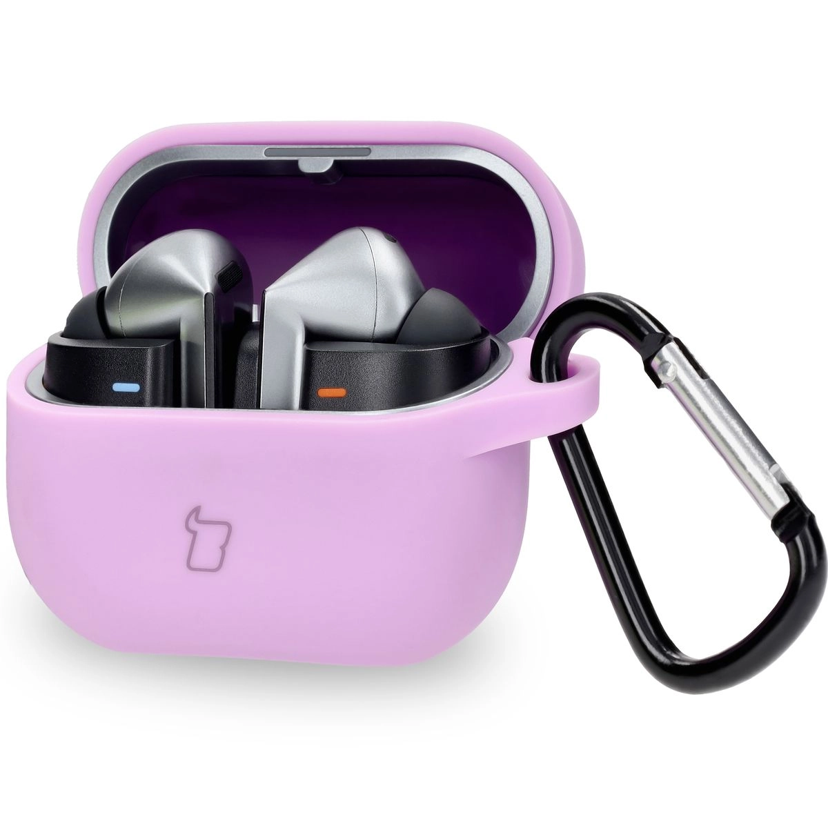Etui na słuchawki Bizon Silikonowe z karabińczykiem do Samsung Galaxy Buds 3/3 Pro Fioletowy