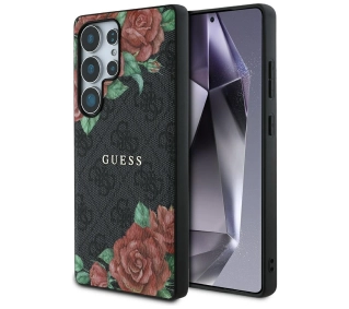 Guess Leather 4G Flowers Print Metal Classic Logo MagSafe do Galaxy S25 Ultra Czarny