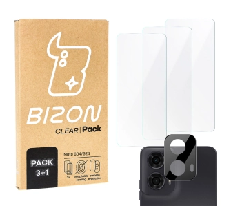 Zestaw ochronny Bizon 3x szkło hartowane + szybka na aparat Clear 2 Pack do Motorola Moto G04/G24