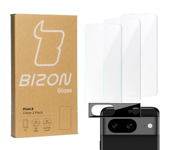 Zestaw ochronny Bizon 3x szkło + szybka na aparat Clear 2 Pack do Pixel 8