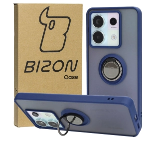 Bizon z uchwytem na palec Hybrid Ring do Xiaomi Poco X6 / Xiaomi Redmi Note 13 Pro 5G Przydymione z granatową ramką