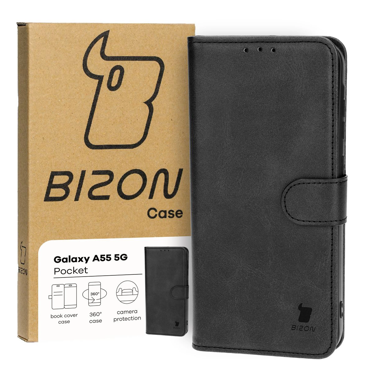 Etui Bizon z klapką Pocket do Galaxy A55 5G Czarny