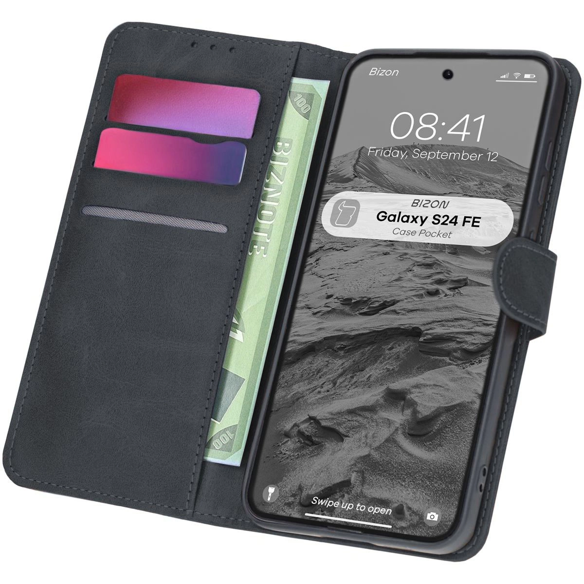 Etui Bizon z klapką Pocket do Galaxy S24 FE Czarny