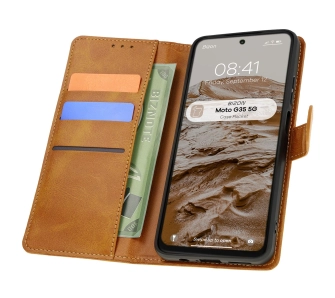 Etui Bizon z klapką Pocket do Motorola Moto G35 5G Brązowy