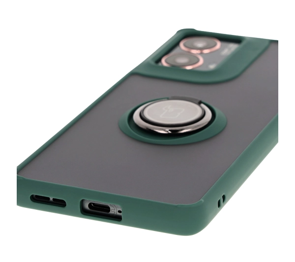 Bizon z uchwytem na palec Hybrid Ring do Motorola Moto G85 5G Przydymione z ciemnozieloną ramką