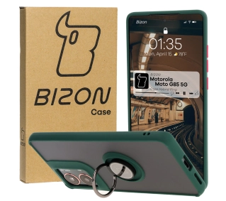 Bizon z uchwytem na palec Hybrid Ring do Motorola Moto G85 5G Przydymione z ciemnozieloną ramką