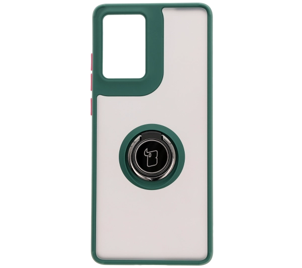 Bizon z uchwytem na palec Hybrid Ring do Motorola Moto G85 5G Przydymione z ciemnozieloną ramką