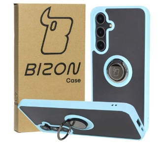 Etui Bizon z uchwytem na palec Hybrid Ring do Galaxy S24 FE Przydymione z jasnoniebieską ramką