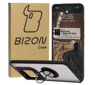 Bizon z uchwytem na palec Hybrid Ring do Motorola Edge 50 Ultra Przydymione z czarną ramką