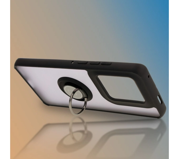 Bizon z uchwytem na palec Hybrid Ring do Motorola Edge 50 Ultra Przydymione z czarną ramką