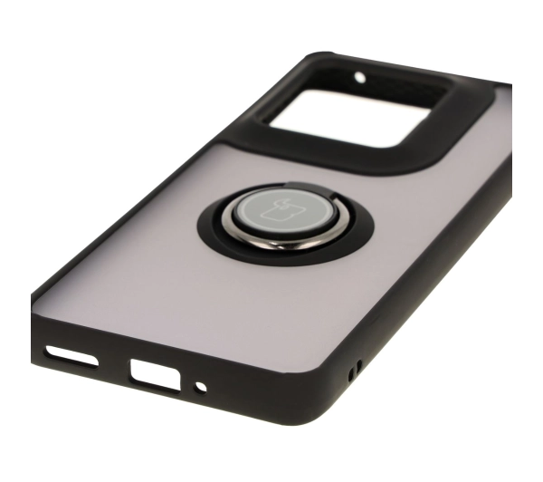 Bizon z uchwytem na palec Hybrid Ring do Motorola Edge 50 Ultra Przydymione z czarną ramką