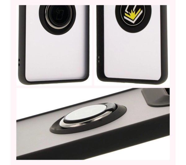 Bizon z uchwytem na palec Hybrid Ring do Motorola Edge 50 Ultra Przydymione z czarną ramką
