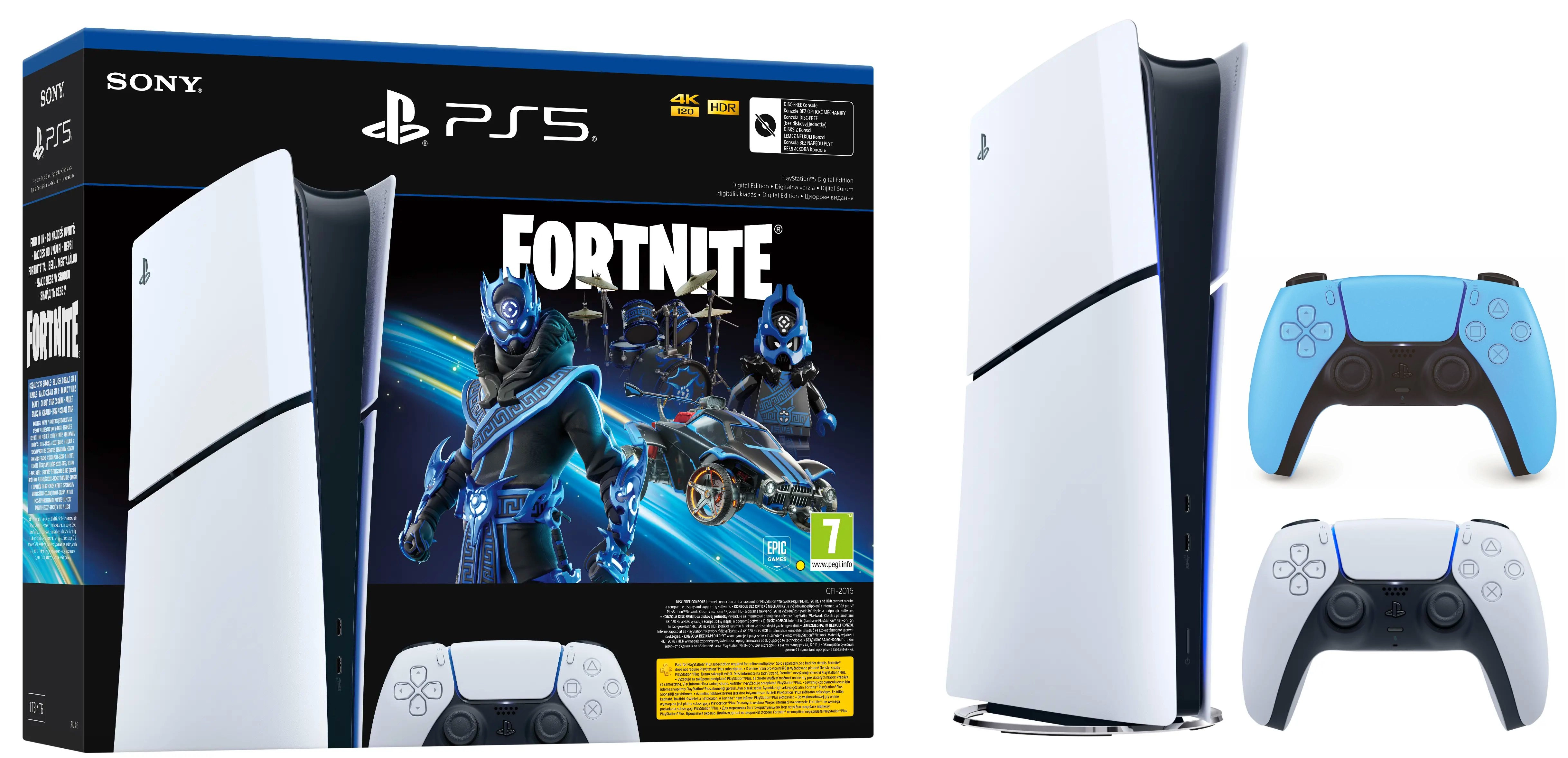 Konsola Sony PlayStation 5 Digital Slim D Chassis (PS5) 1TB Fortnite Cobalt + Dodatkowy Pad Gwiezdny błękit