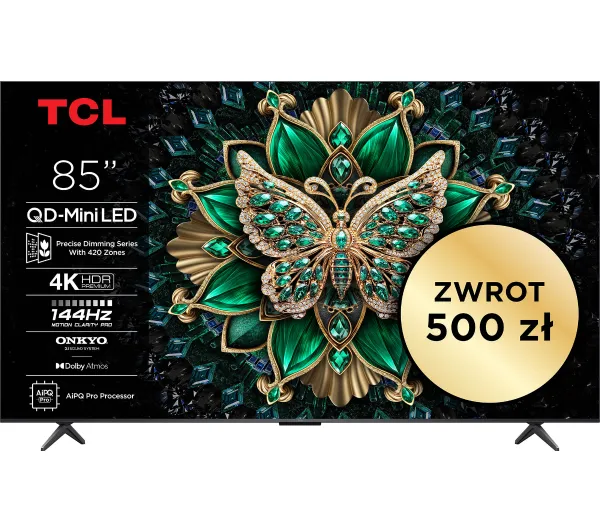 Telewizor TCL 85C6K 85" QD-Mini LED 4K 144Hz Google TV Dolby Vision IQ Dolby Atmos HDMI 2.1 DVB-T2