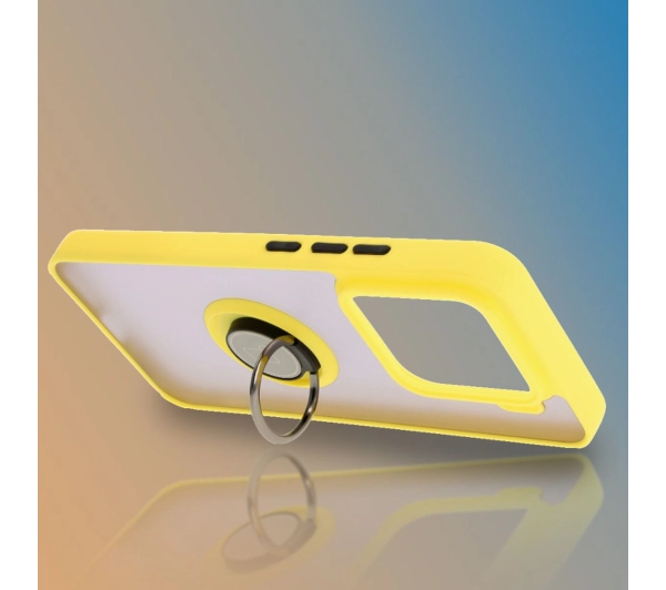 Bizon z uchwytem na palec Hybrid Ring do Xiaomi 15 Przydymione z żółtą ramką