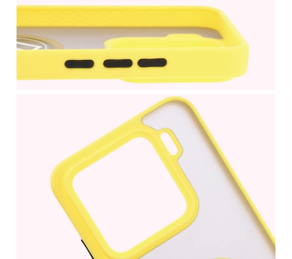 Bizon z uchwytem na palec Hybrid Ring do Xiaomi 15 Przydymione z żółtą ramką