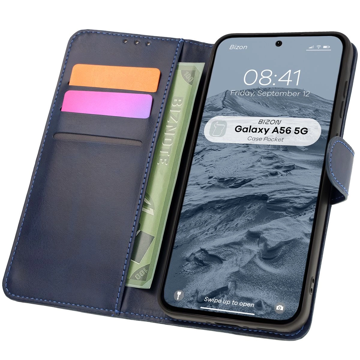 Etui Bizon z klapką Pocket do Galaxy A56 5G Granatowy